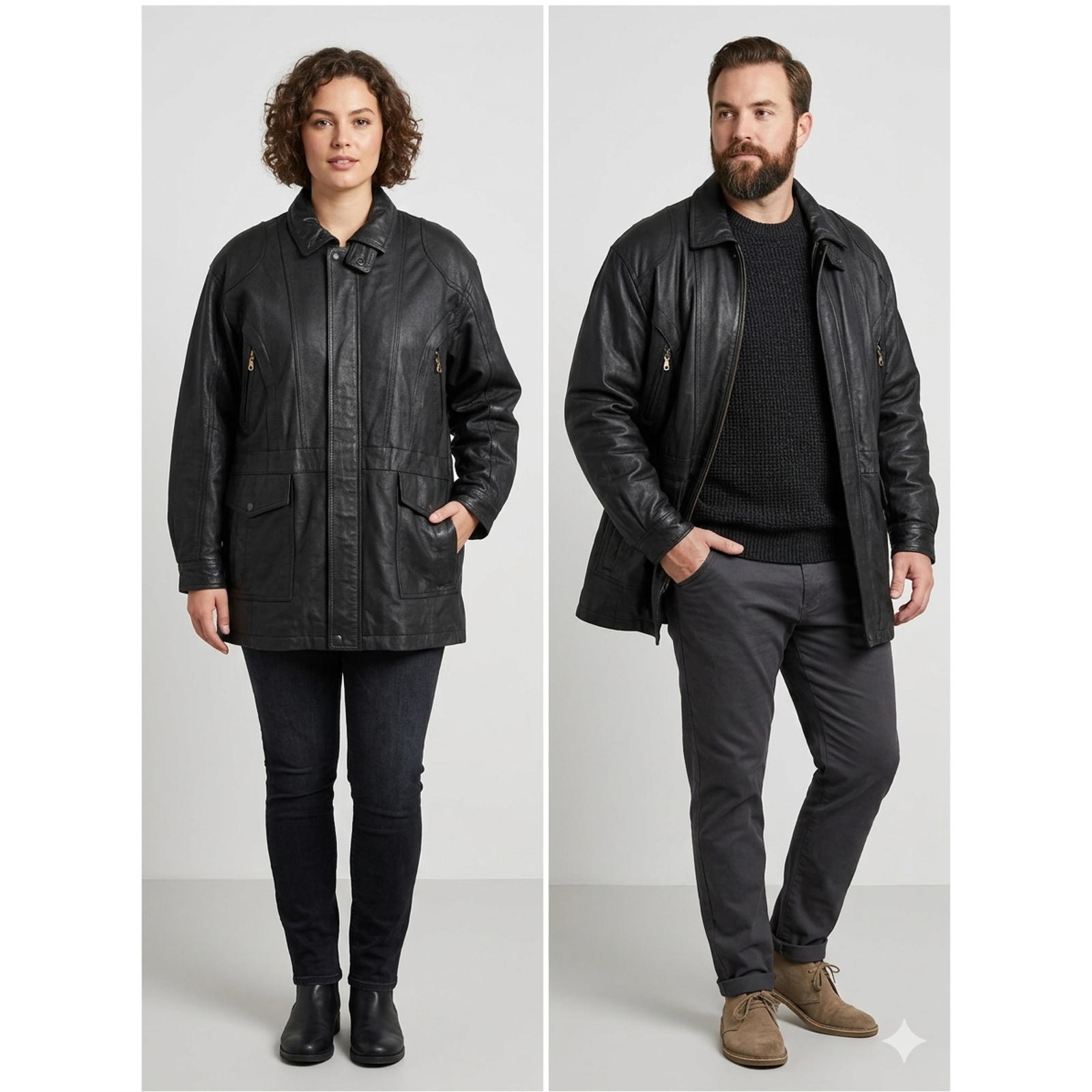 Vintage Unisex Black Mid Length Leather Jacket Coat Quilted Inside Heavy Sz-2xl